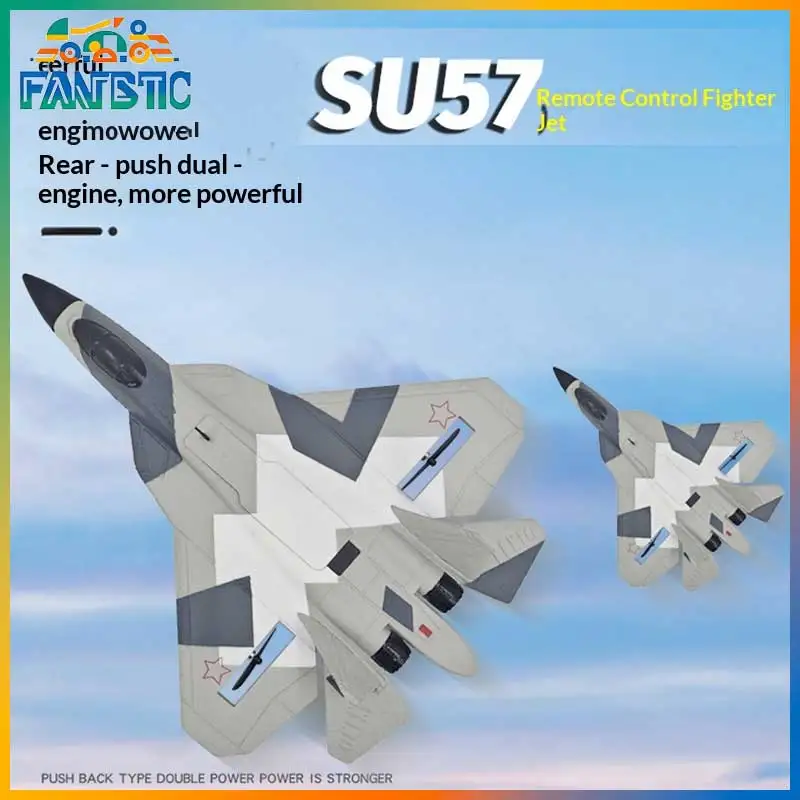 

Fx657 Remote Control Airplane Su57 Fixed Wing Fighter Two Channel Waterproof Strong Power Dual High Speed Hollow Cup Motor