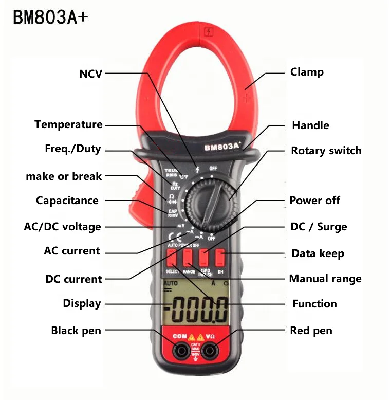 BM803A+ DC AC Voltage Current Ture RMS Digital Multimeter 1000A Clamp Meter and Capacitance Surge Current Function