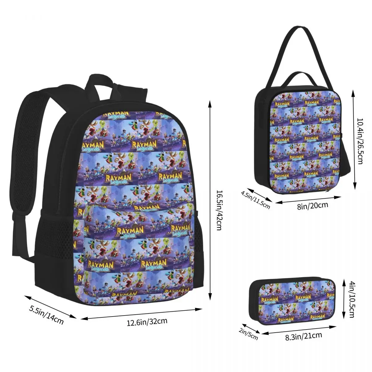Cartoon Games Rayman Legends Backpacks Students Bookbag School Bags Kids Rucksack Lunch Bag Pen Bag Three-Piece Set