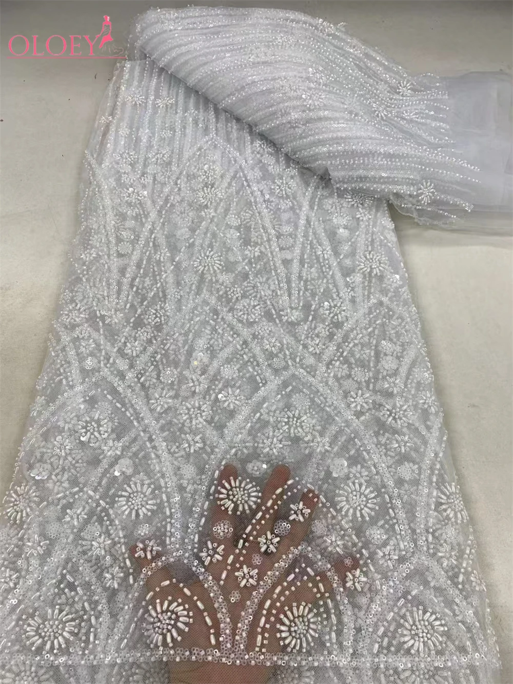 

2024 Latest Hot Sale Fashion Africa Lace High Quality Handmade Embroidery Lace With Beads Sequins Party For Wedding Dress