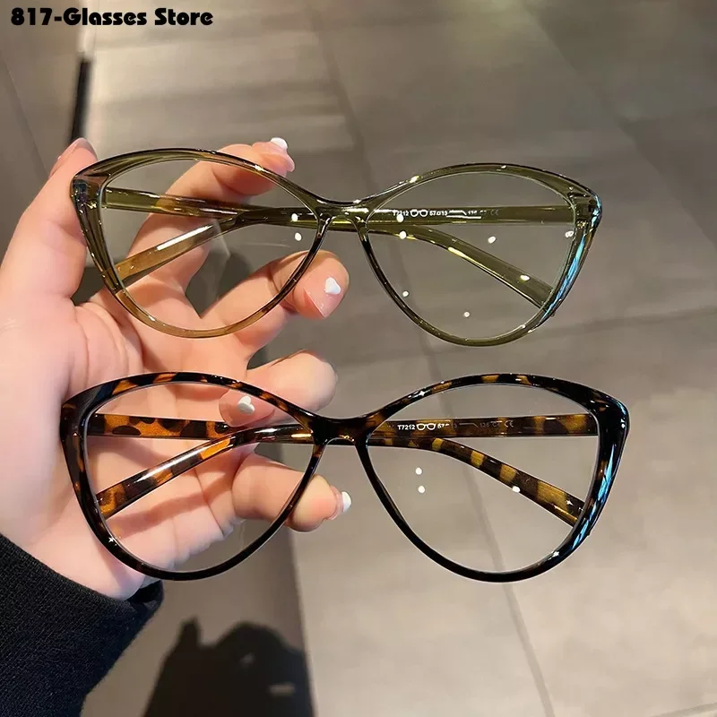 Cat Eye Transparent Myopia Glasses Women's High-definition Eyeglasses New Fashion Vintage Large Eyewear Frame