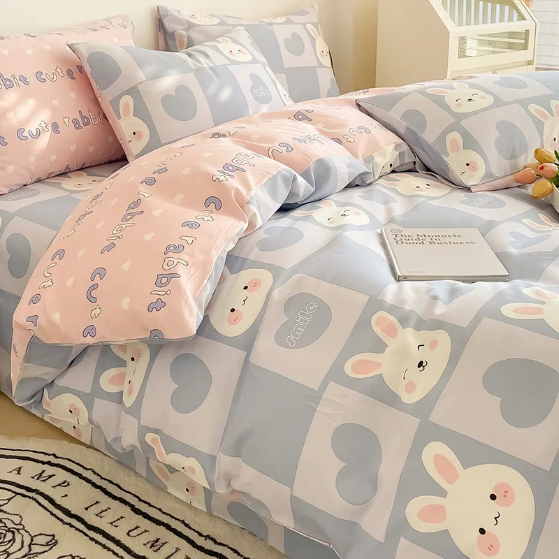 Four-Piece Cotton Cute Cartoon Printing Household Four Seasons Universal Bed Sheet QuiltCover Bedding Dormitory 1.8MFitted Sheet