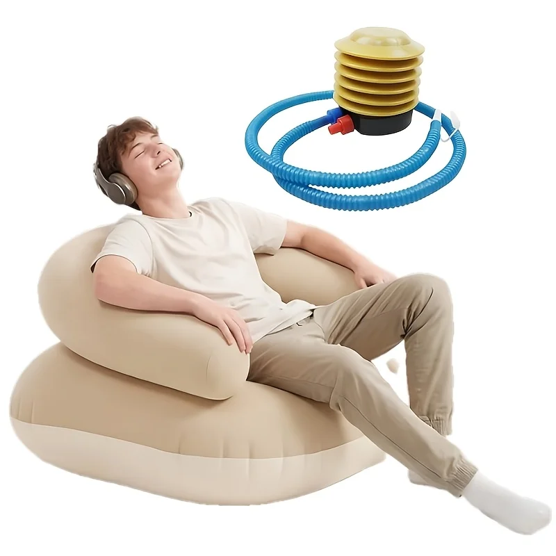Outdoor Single Portable Inflatable Sofa with Foot Pump U-shaped Sofa with Armrests Suitable Camping Parties Gatherings Holiday