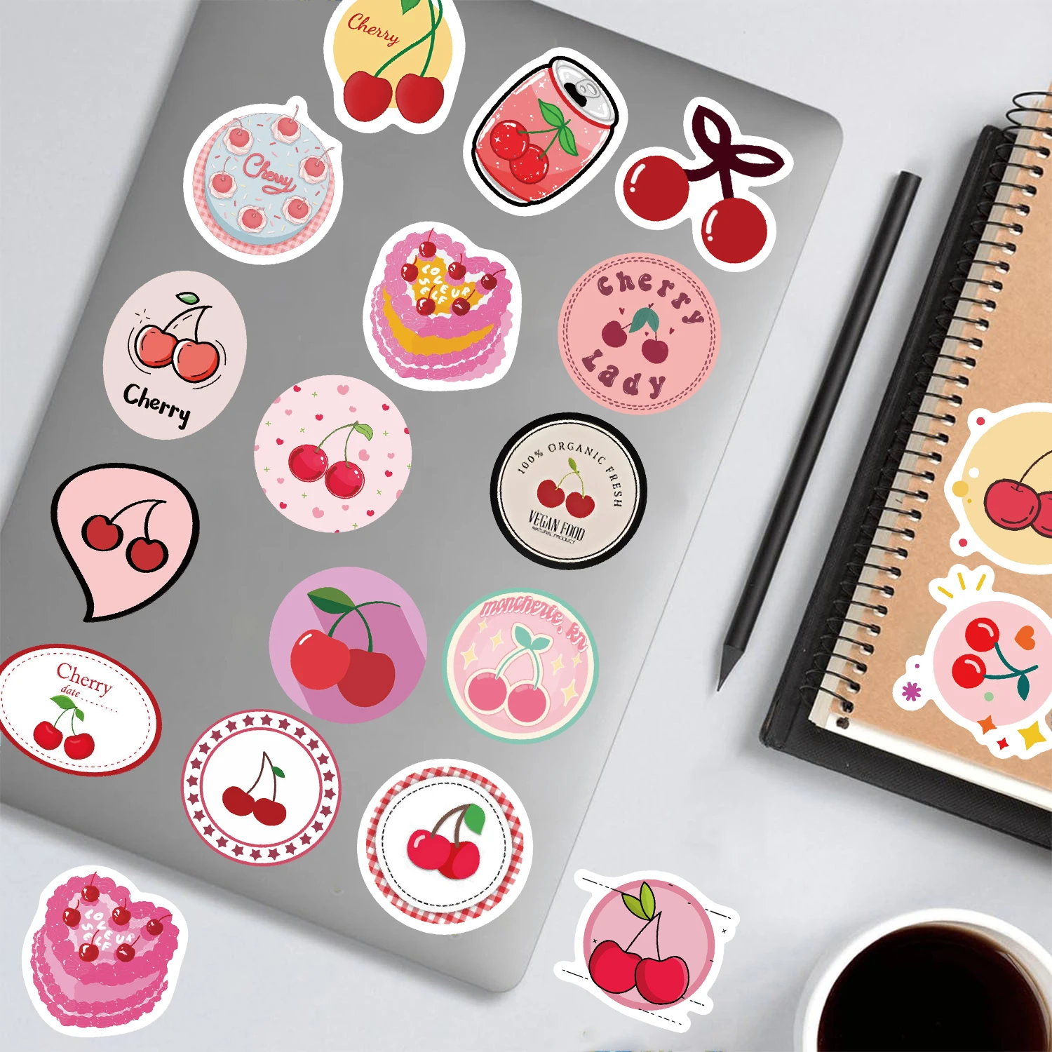 90PCS Sticker Jiuxin Cherry Print Notebook Suitcase PET Fridge Laptop Luggage Car Guitar Computer Graffiti Phone Waterproof