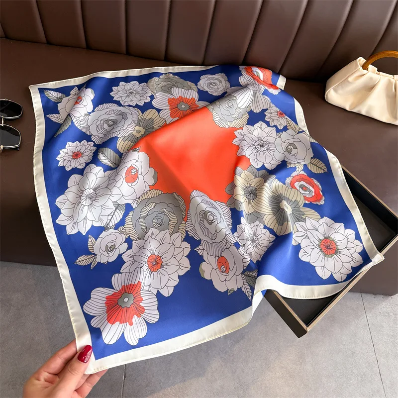 Luxury Square Scarf For Women Elegant Ladies Hijab Neckerchief Headband Soft Stain Silk Scarves Fashion Shawl For Travel 70x70cm