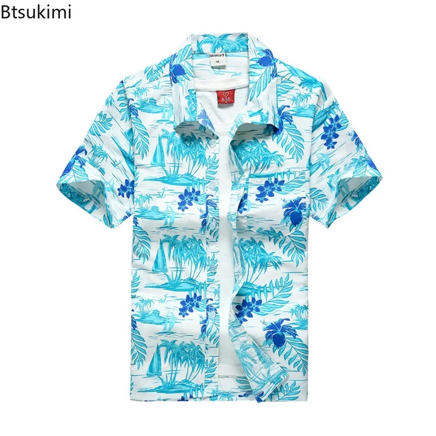 2024 Heren Zomer Hawaiiaans Ademend Casual Shirt Print Korte Mouw Plus Maat 5xl Tops Mode Vakantie Strandkleding Voor Heren