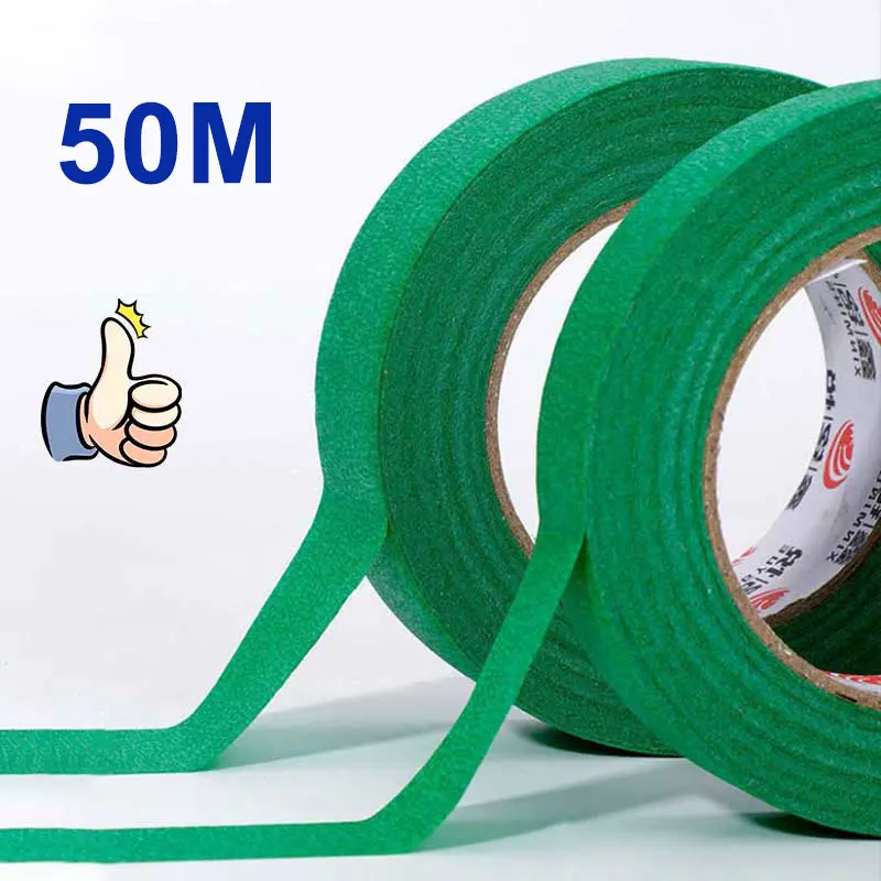 

50M Green Masking Tapes Adhesive Tape Exclusive for Exterior Walls High Viscosity Painting Art Painting Color Separation Paper