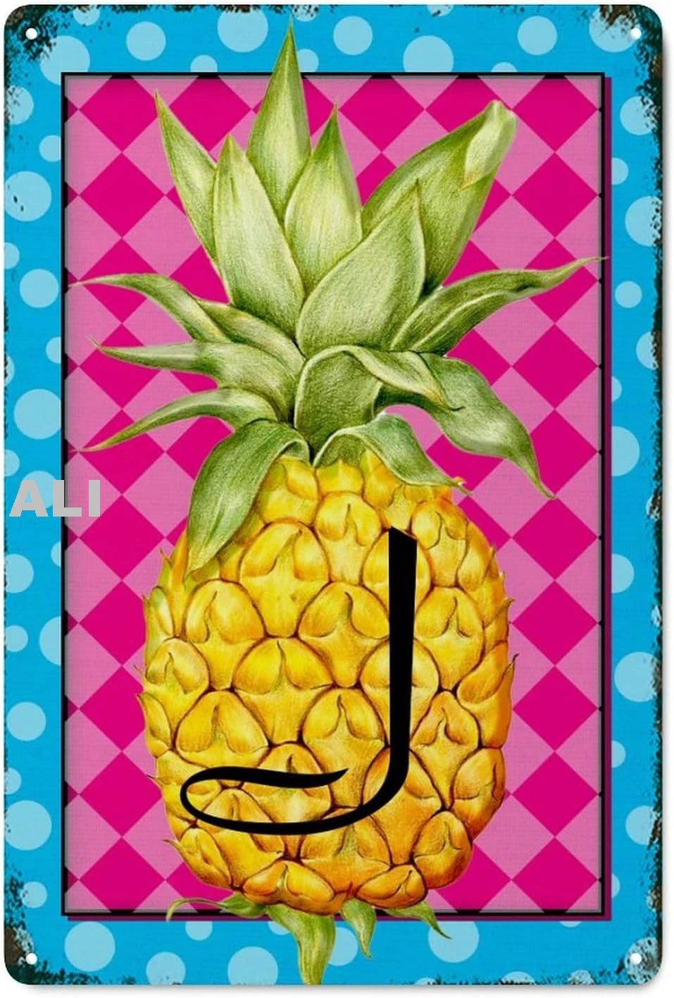 Alphabet Initial Letter J Pineapple Metal Signs Retro Wall Plaque Initial Letter Metal Tin Sign for Garage Man Cave Kitchen sign