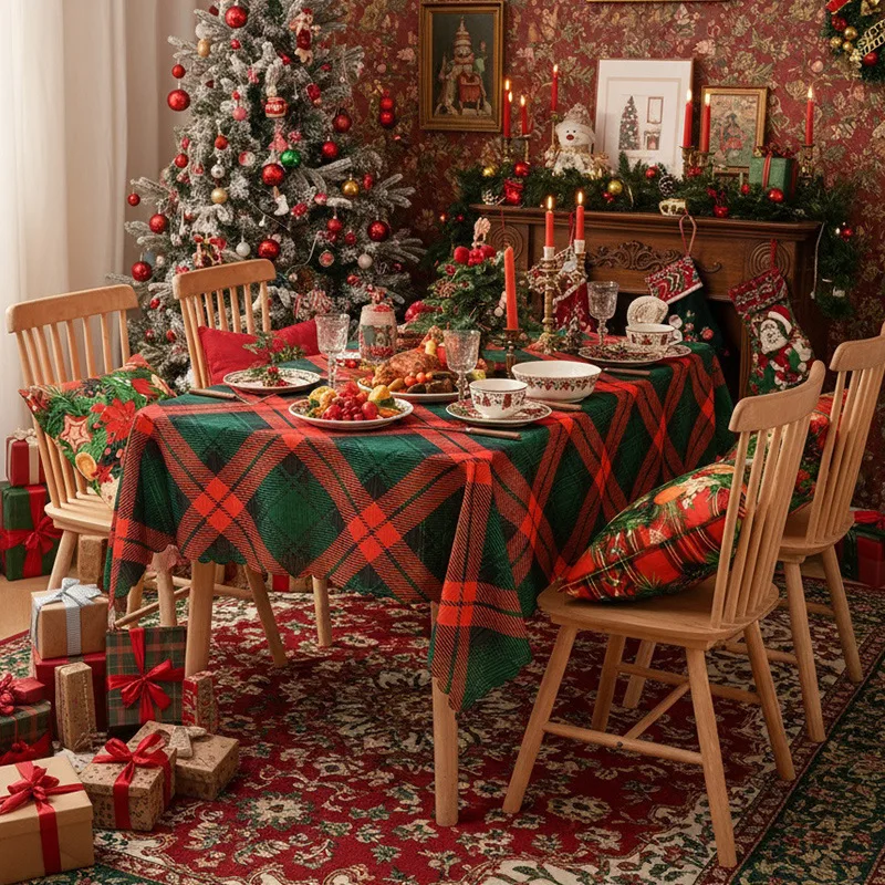 Christmas Plaid Rectangular Tablecloth Red and Green Atmosphere Decoration Table Pad Cross-Border New Year's Day Tablecloths
