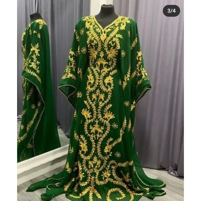 Robe de mariée en cristal unique, robe royale africaine, robe marocaine, caftan de Dubaï, vert