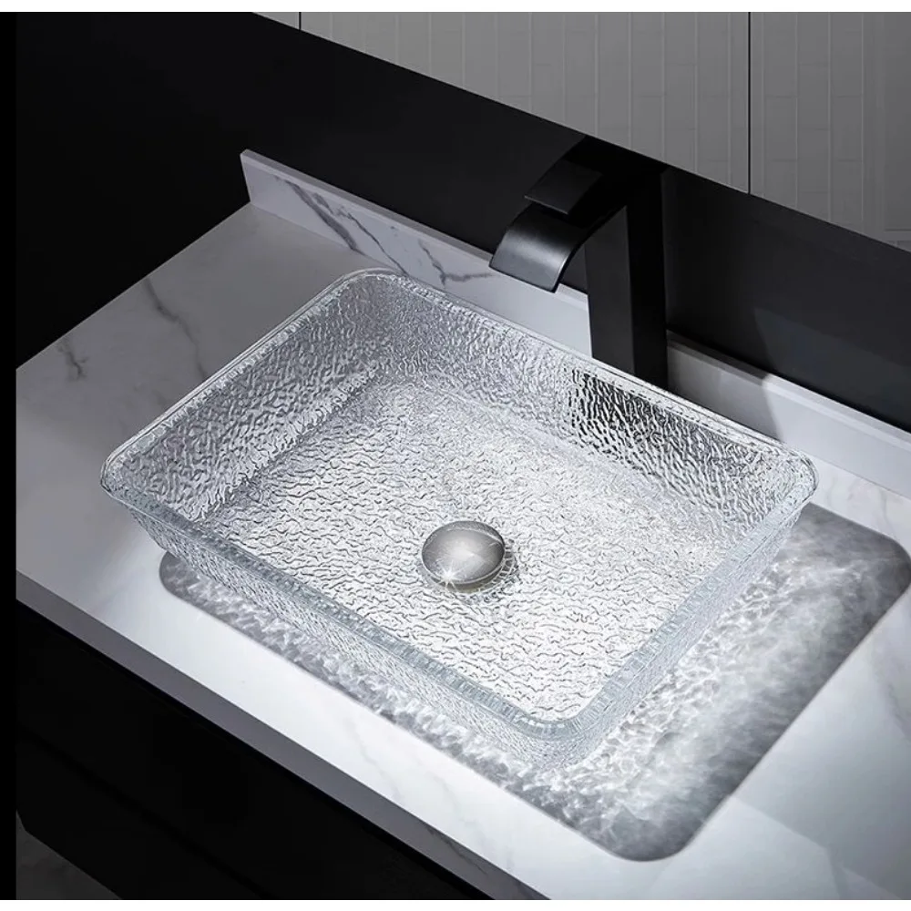 

Light luxury crystal glass countertopbasin round washbasin household rectangular small size washbasin basin basinbasin