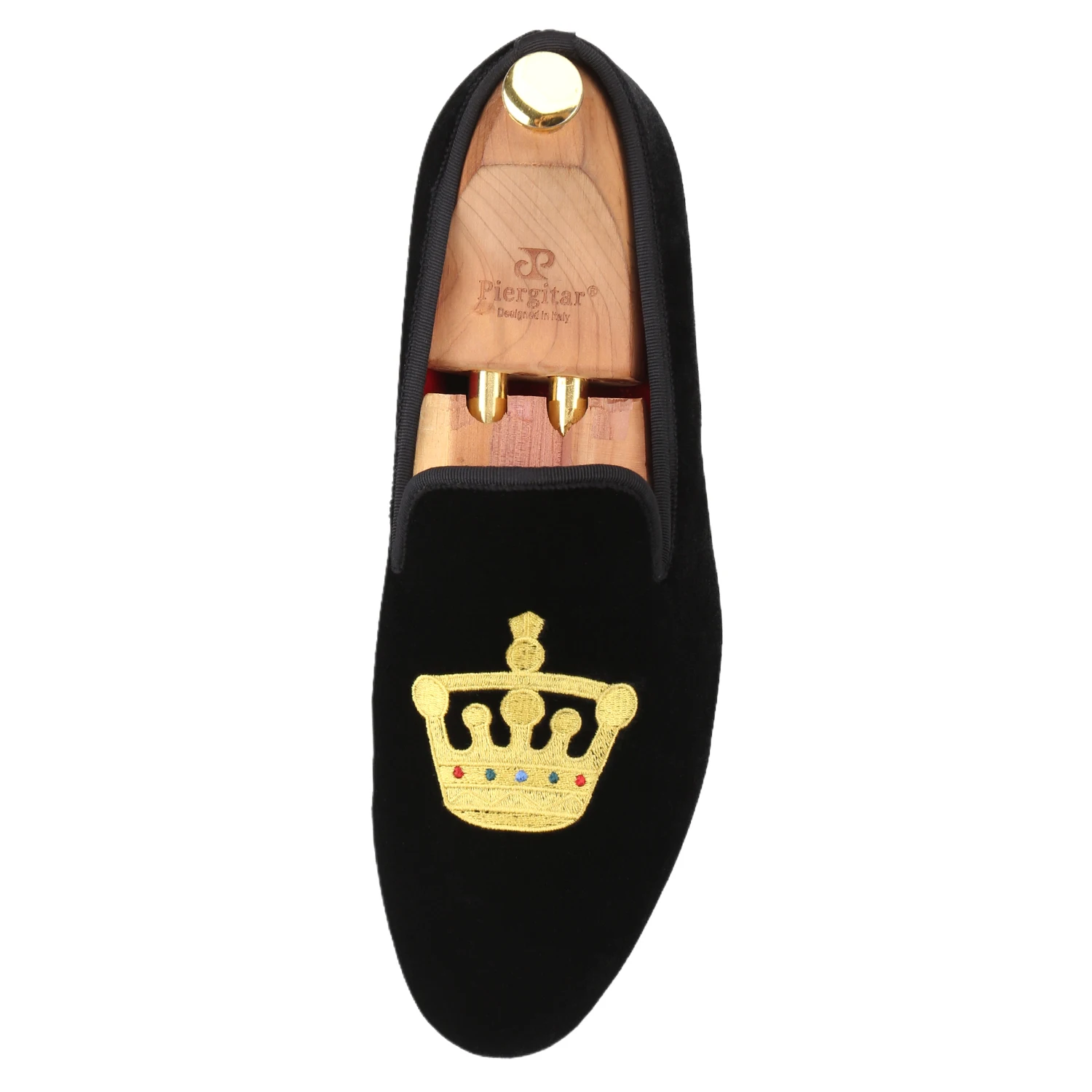 Piergitar Colorful Colors Velvet With Aristocratic Crown Embroidery Classic Loafers British Style Handmade Men Smoking Slippers