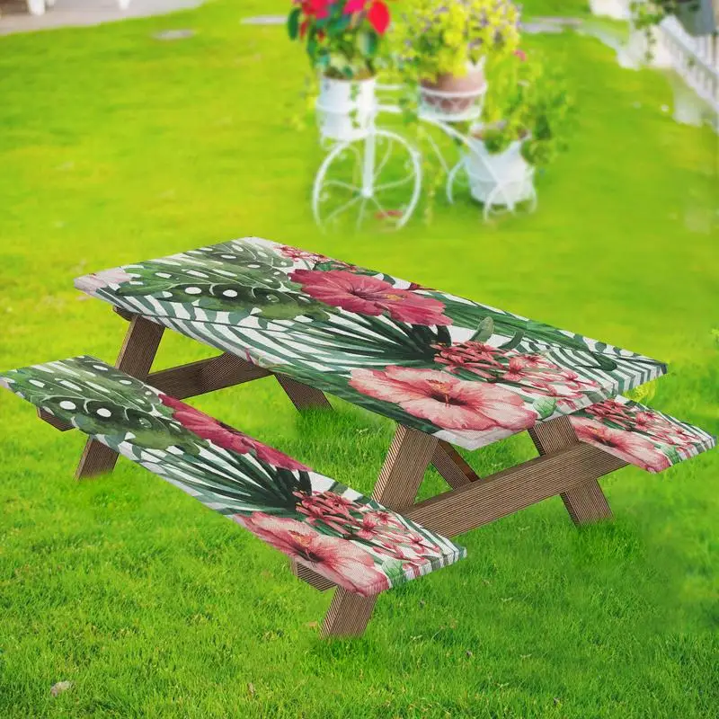 Fitted Picnic Table Cover 3pcs Stylish 3pcs Set Picnic Bench Covers Beautiful Water Proof Elastic Tablecloths For Tables Parties