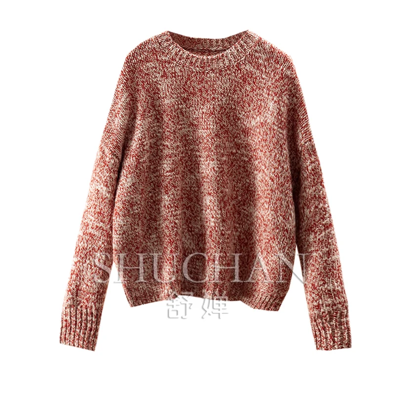 

Autumn and Winter Loose Fancy Yarn 100% Wool Crew Neck Sweater Women Winter Clothes Women Sueters De Mujer