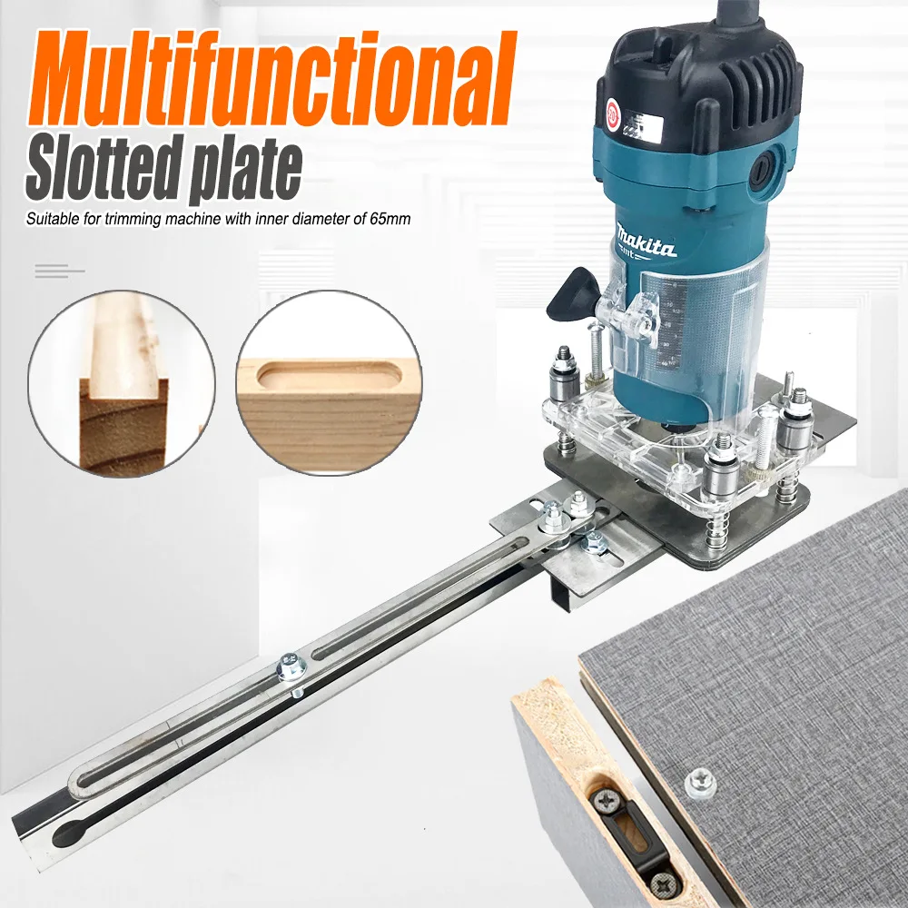 2 In 1 Woodworking Slotting Tool Invisible Fastener Hinge Hole Opener Mold for Wardrobe Cabinet Trimmer Router Jig