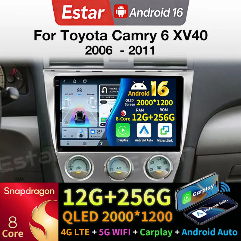

Android 16 Carplay для Toyota Camry 6 XV40 2006-2011, GPS-мультимедийный видеоплеер, навигационная система, головное устройство, видео 2din, BT, автомобильное радио