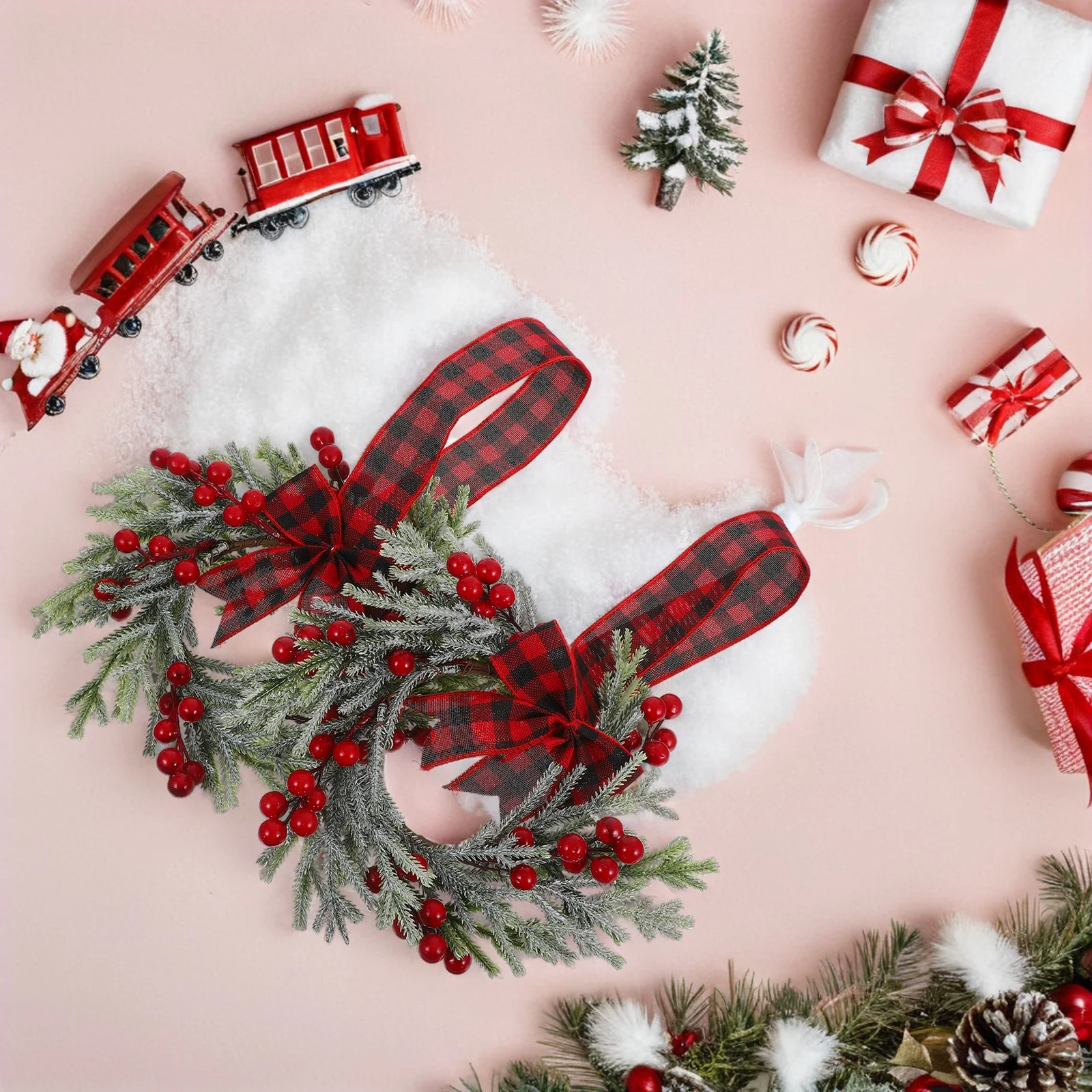 

Christmas Wreath Decoration Artificial Farmhouse Garland Wreaths Small Polyester Bow