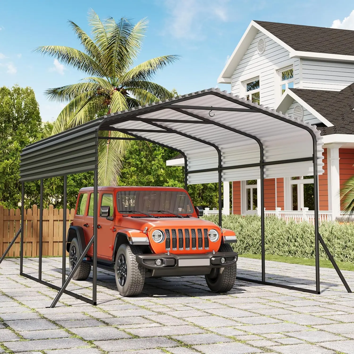 Metal Carport, 10x15 FT Outdoor Carport Canopy with Reinforced Base and Galvanized Steel Roof, Heavy Duty Garage, Customized