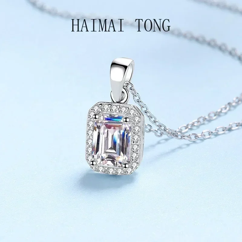 

Fine Jewelry Platinum PT950 Necklace GRA 1ct D Color Real Moissainte Luxury Rectangle Pendant for Women Daily Wear Classic Style