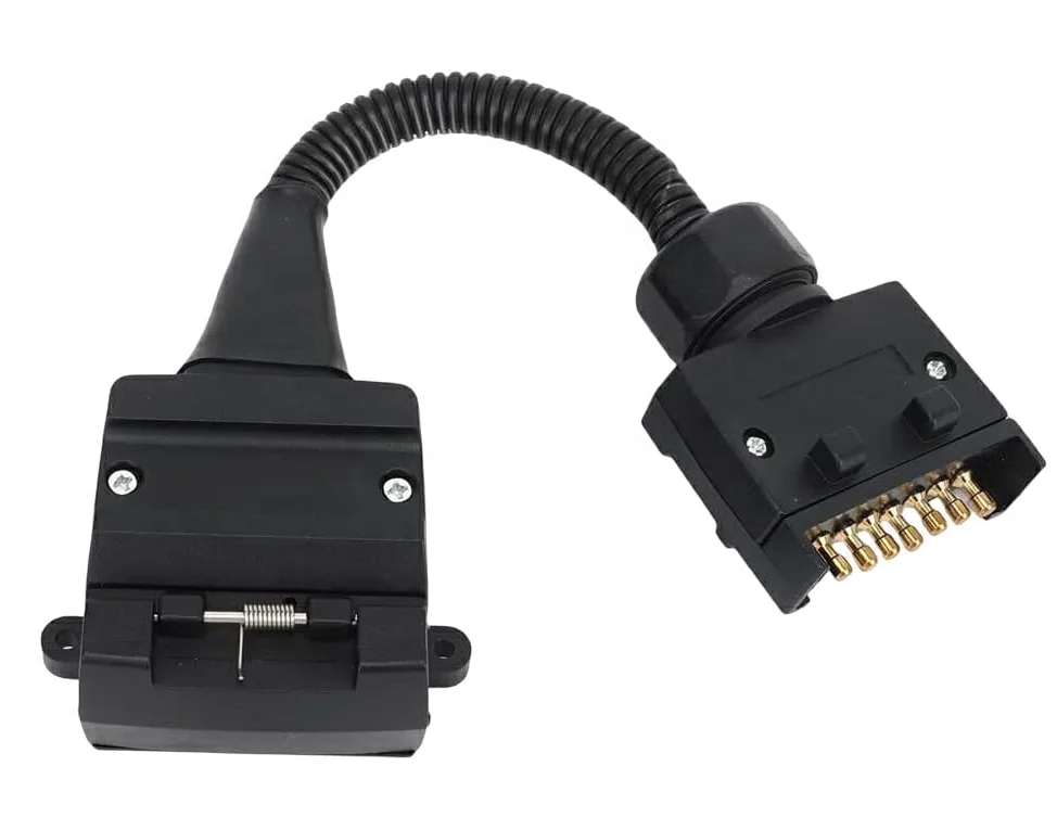 7-Pin Flat to 12-Pin Trailer Socket Universal Extension Spiral Cable Adapter
