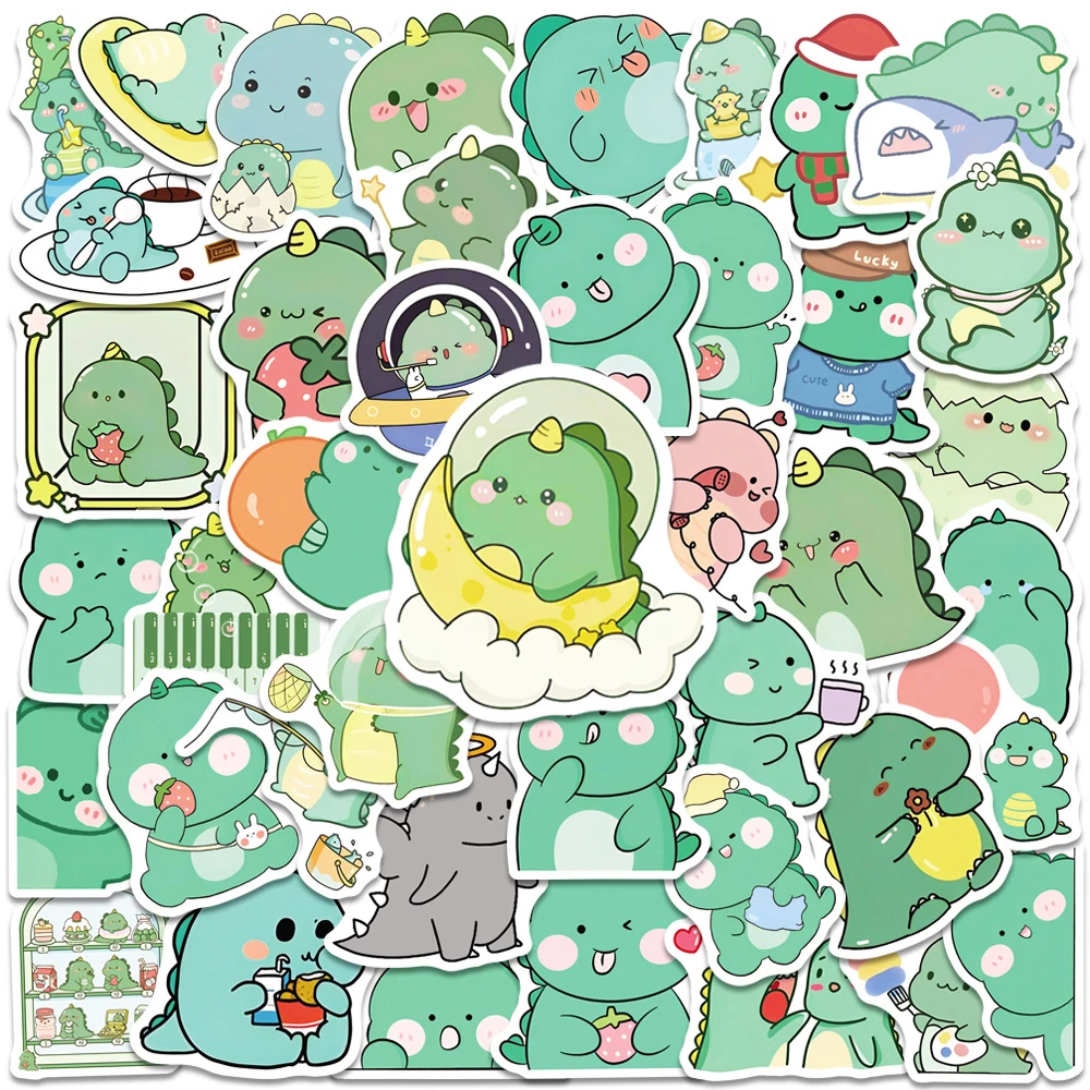 10/30/50pcs Funny Cartoon Green Dinosaur Graffiti Stickers Cute Creative Decals Waterproof DIY Luggage Phone Guitar Sticker Pack