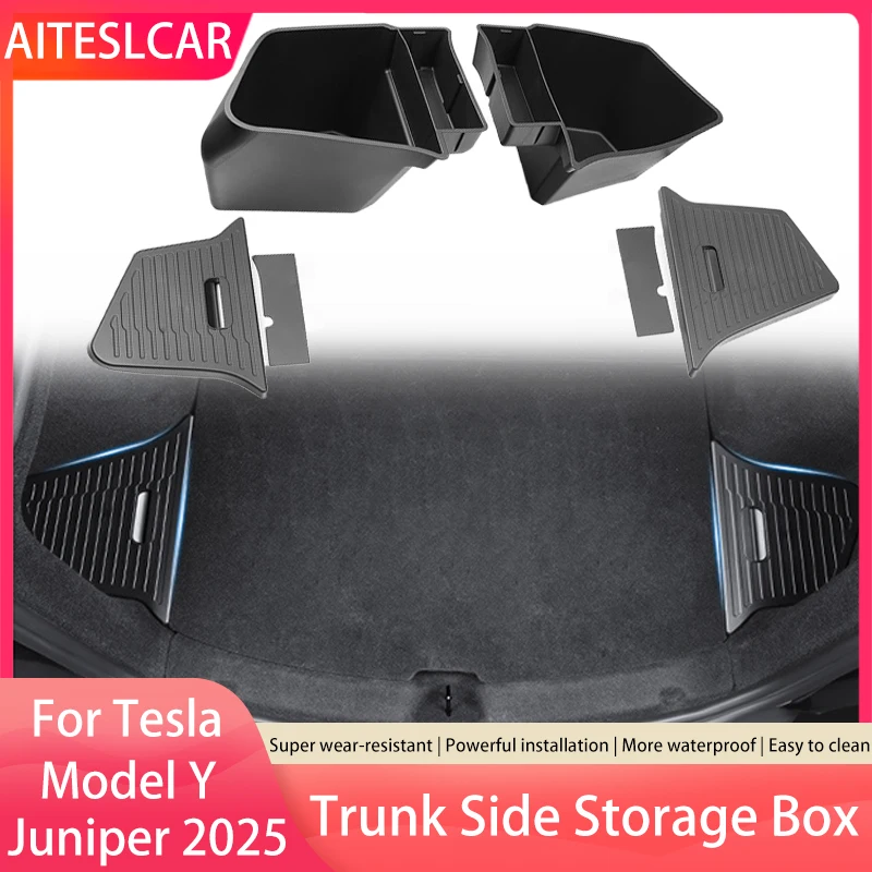 

For New Tesla Model Y Juniper 2025+ TPE Car Trunk Side Storage Box New Cover Mat Partition Board Stowing Space Decoration