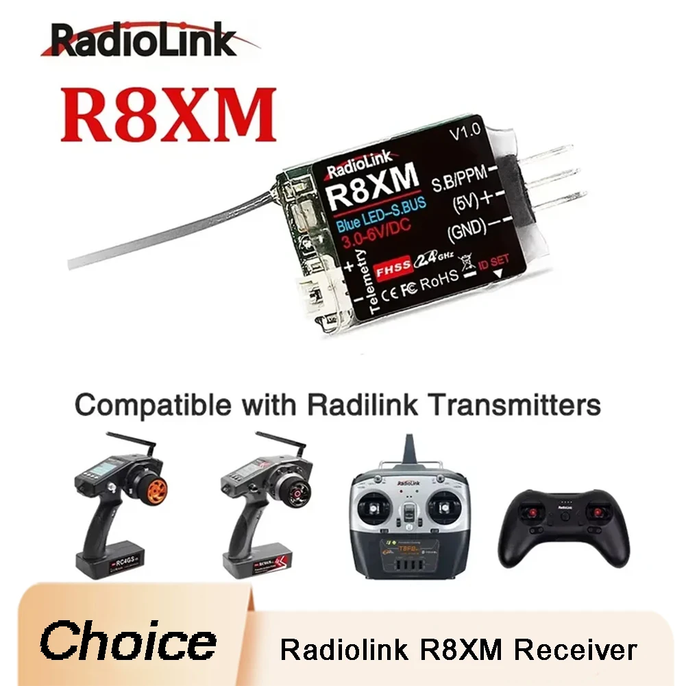 

Radiolink 8-канальный мини-приемник R8XM 2,4 ГГц, встроенное телеметрическое напряжение автомобиля, 4000 метров, управление и расстояние телеметрии, RC