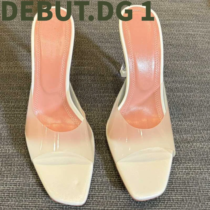 Fashion Clear PVC High Heel Slippers, 10cm Heel, Lambskin Lining and Durable Cowhide Sole