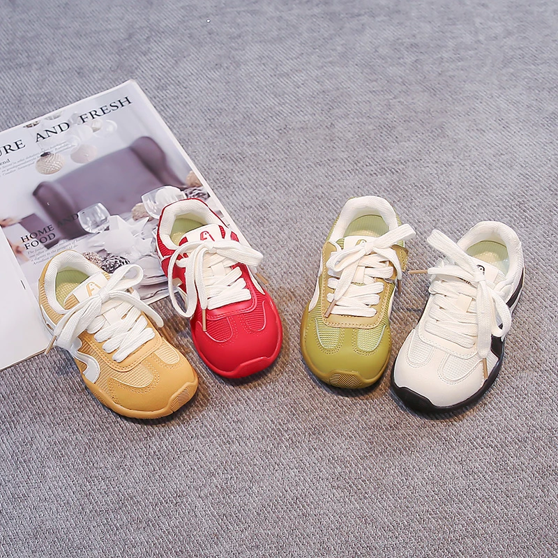 Toddler Kids Retro Lace‑Up Sneakers Spliced Mesh Upper Soft Non‑Slip Sole Casual Shoes For Boys Girls Daily Wear