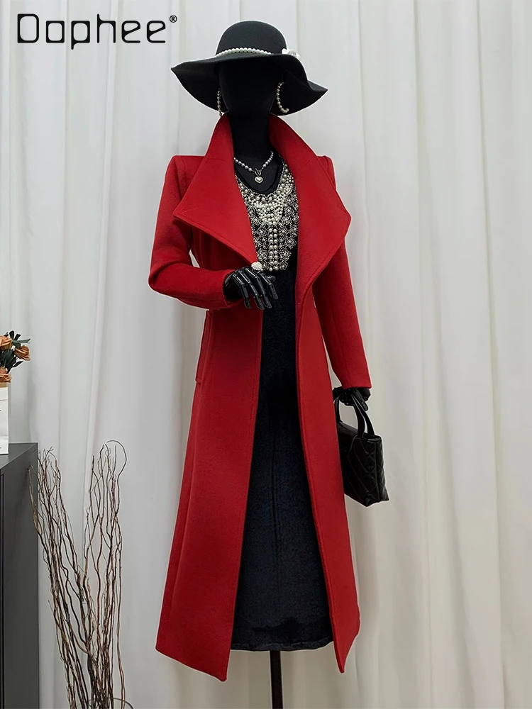 

High-End Fashion Elegant New Year Wool Coat 2025 Winter French Style Elegant Socialite Slim Mid-Length Red Woolen Coat Women