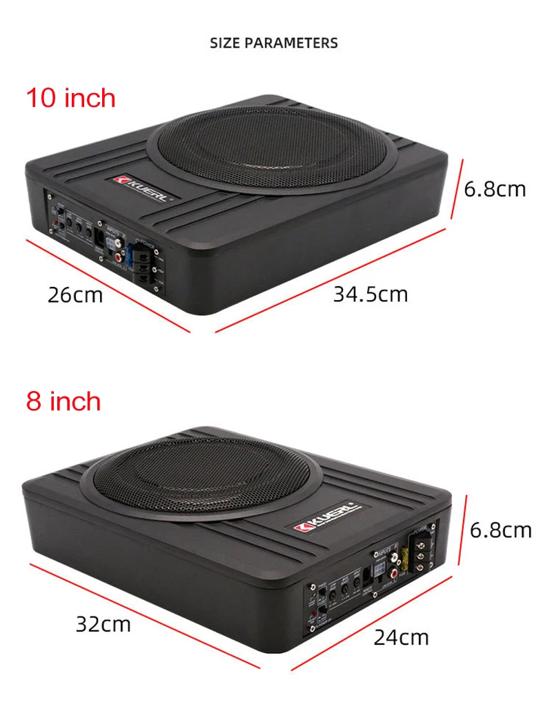 Subwoofer de liga de alumínio para carro, alto-falante de alta potência, modificação do woofer sob o assento, áudio ultrafino, 8 in, 10 in, 12V, 600W