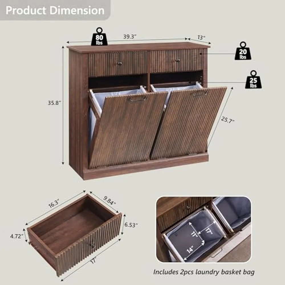 Double Tilt Out Laundry Hamper Cabinet Modern Trash Cabinet Brown