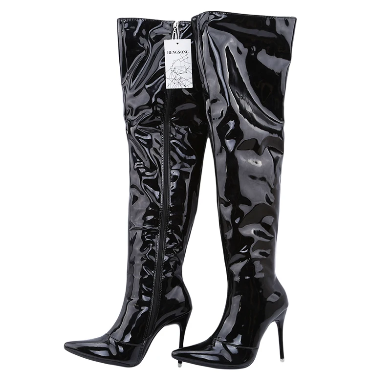 Sexy Silver Mirror Thigh High Boots Women T Show Pointy Toe Club Party Shoes Thin High Heels Over The Knee Long Boots For Women