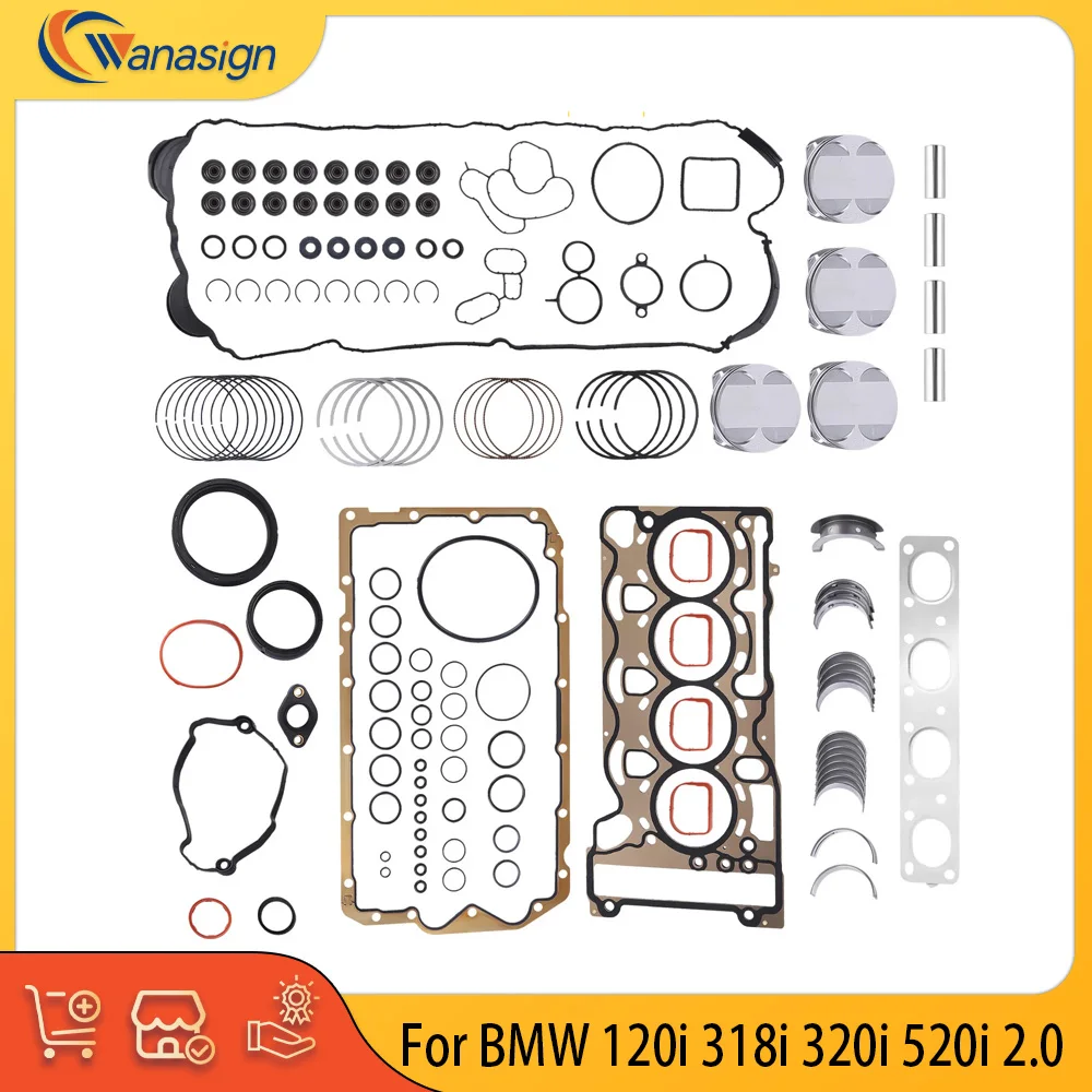 Engine Parts Full Gasket Piston Bearings Set Fit 2.0 L l4 Gas N46B20 For BMW 120i 318i 320i 520i 2.0L