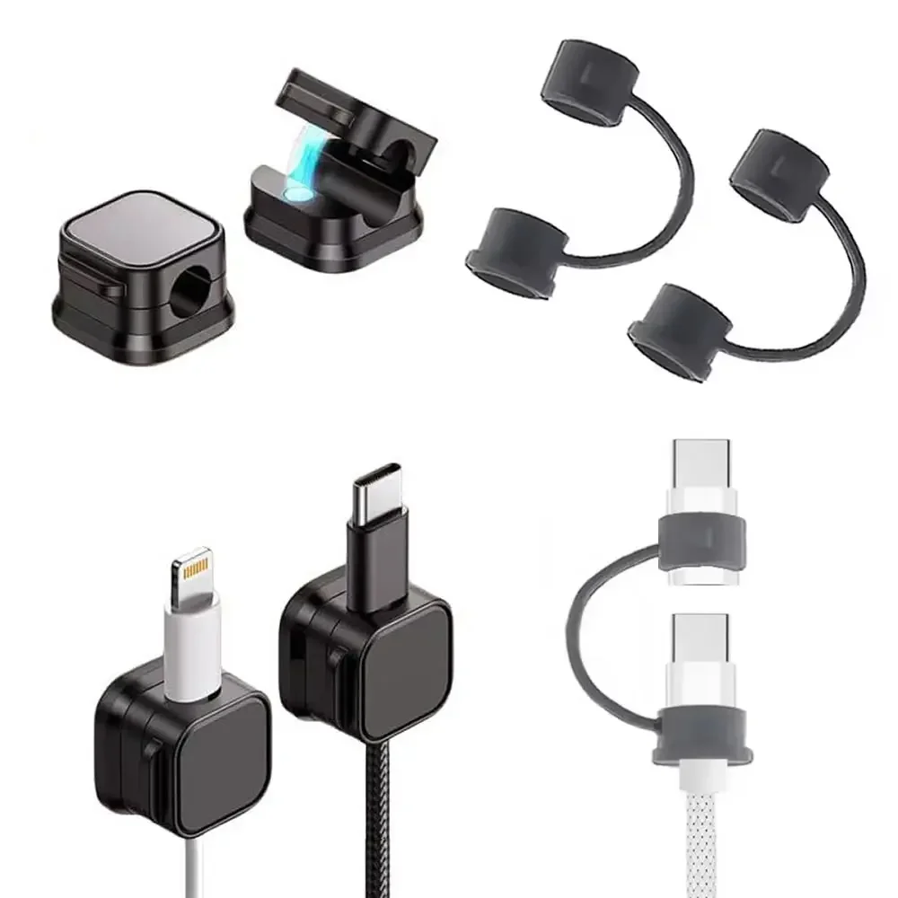 1 organizador de cabo de alimentação, organizador de mesa e vários adaptadores de carregamento de linha de telefone com capa protetora anti-perda de silicone