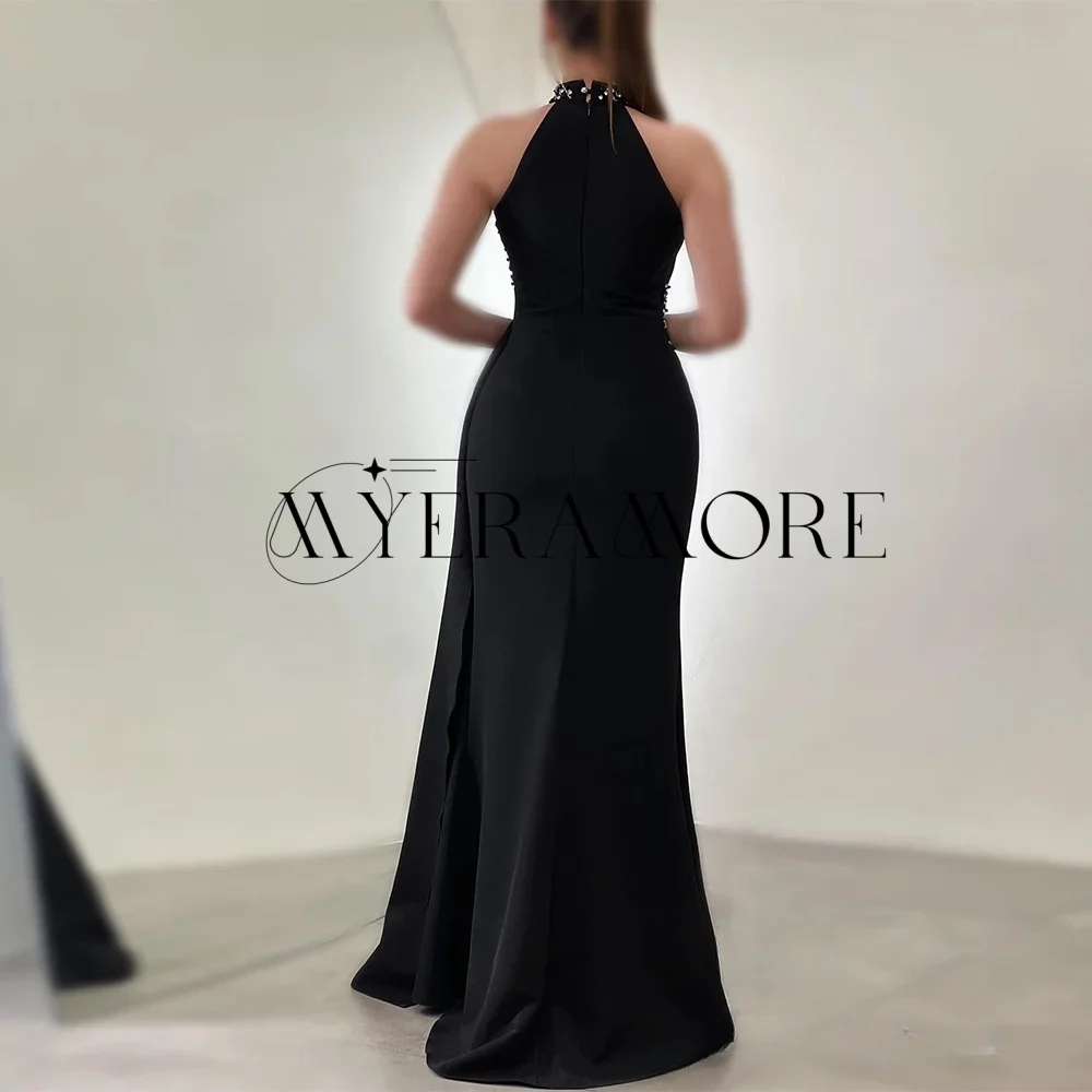 Elegant Halter High Neck Evening Dresses Mermaid Beaded Side Slit Pleat Prom Dresses Customized robes de soirée