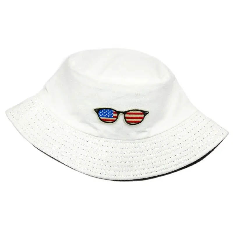 Glasses Embroidery Cotton Bucket Hat Fisherman Hat Outdoor Travel Sun Cap Hats for Men and Women 60