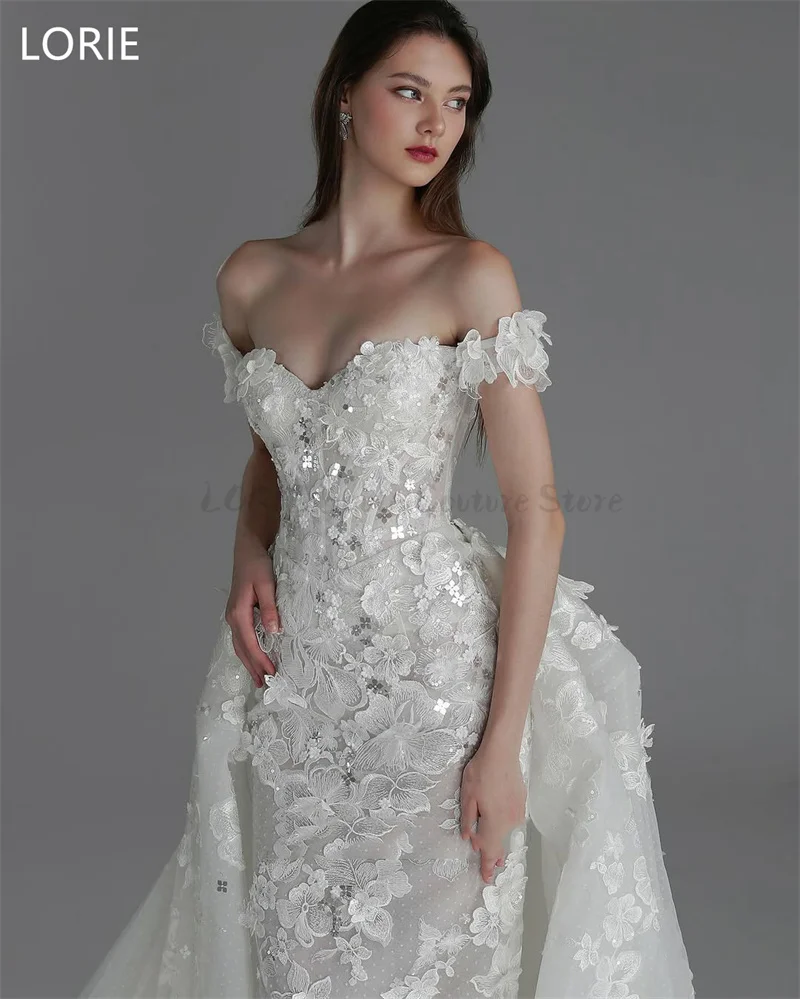 LORIE A-line Sexy Fiori di pizzo Applique Abito da sposa con spalle scoperte Abiti da sposa eleganti Abito da sposa senza schienale Personalizzato 2025