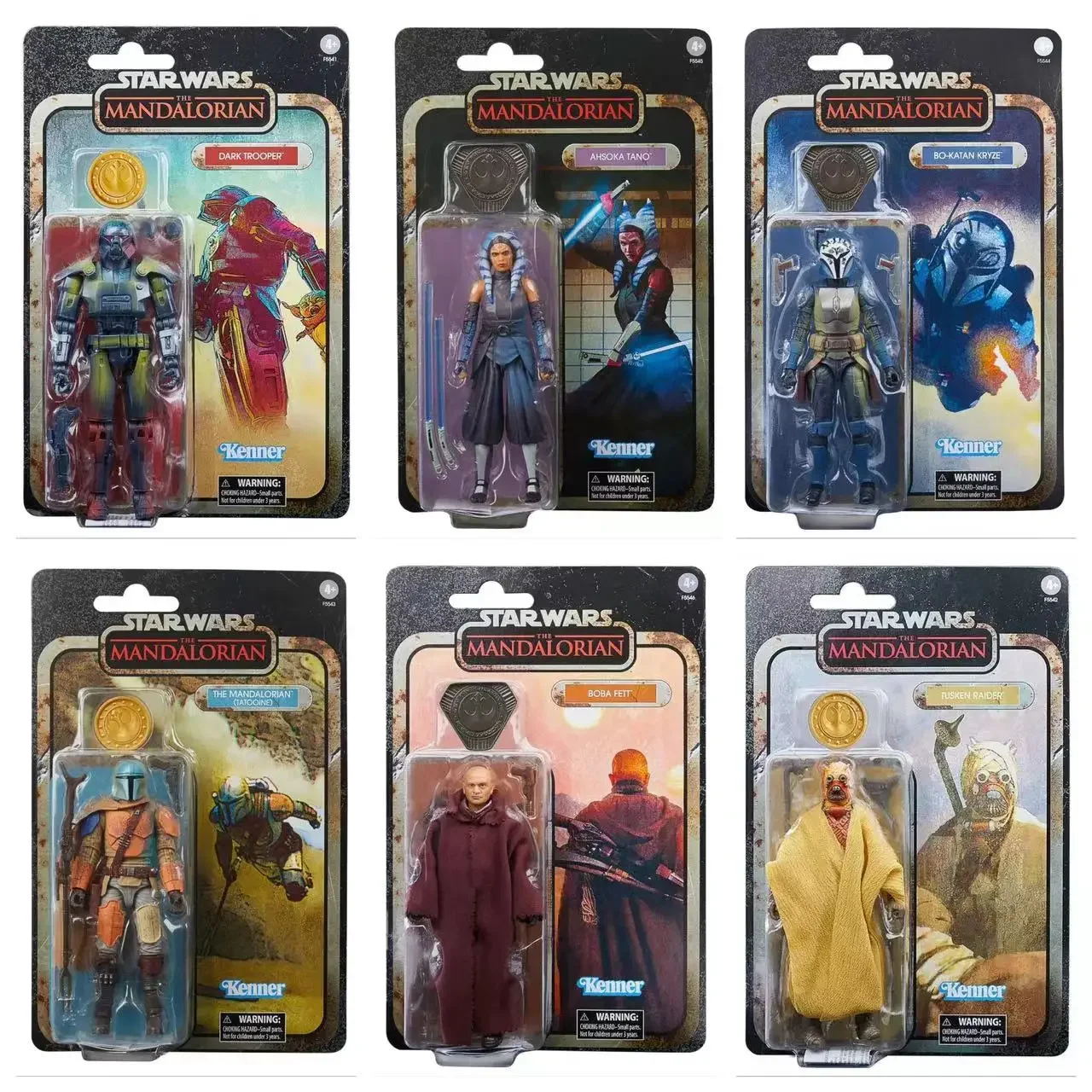 Hasbro Star Wars 6-Inch Action Figures, Asoka, Boba Fett, Mando, Dark Soldier, Boca Tan, Hanging Card Collectible Toy Garage Kit