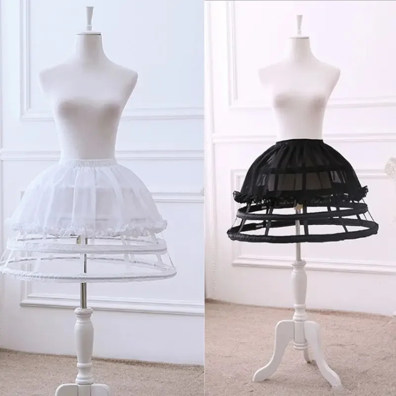 Womens Lolita Hollow Out Birdcage Petticoat 4 Hoops Pleated Ruffles Underskirt