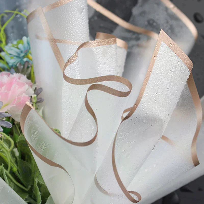 20 Sheets Flower Wrapping Paper With Golden Edges Waterproof Bouquet Packaging Birthday Wedding Holiday DIY Gift For Mother Wife