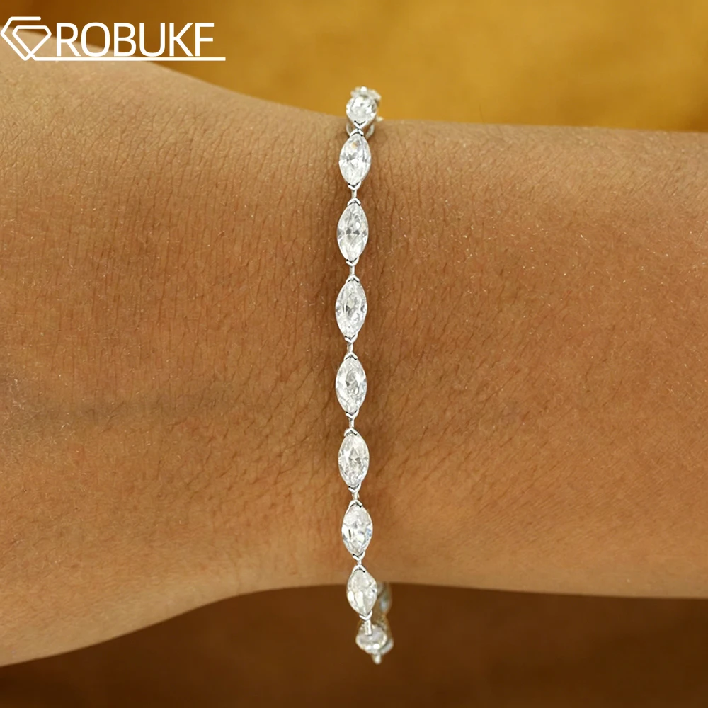 

3*6mm East West Marquise Cut All Moissanite Tennis Bracelet For Women Lab Diamond S925 Silver Stackable Bangle Bridal Jewelry