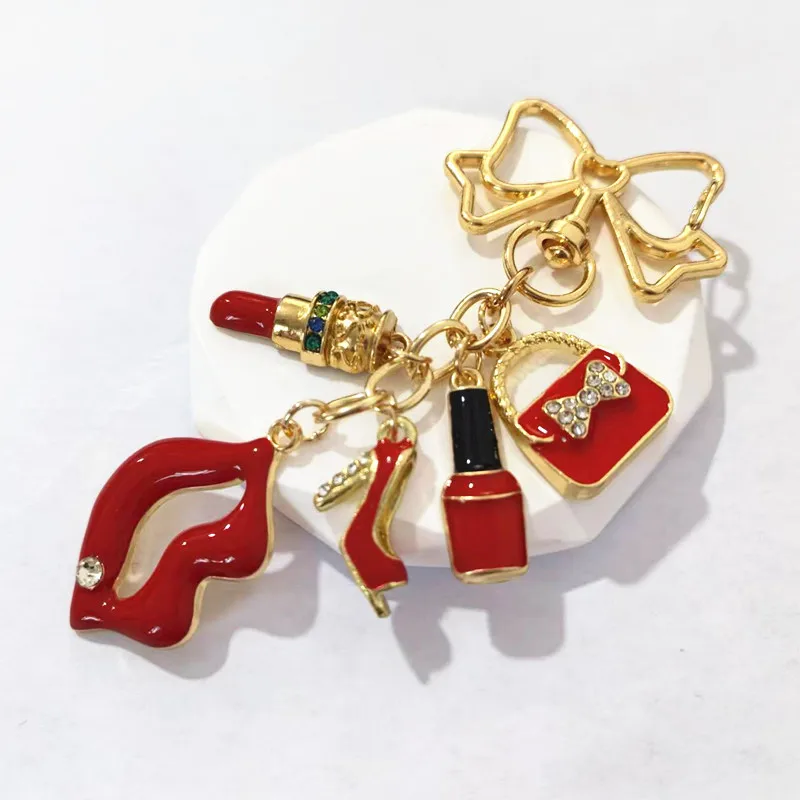 Mode Schleife Flamingos Rose Rot Tasche Schlüsselanhänger Kristall Tasche Charme für Frauen Handtasche Anhänger Valentinstag Geschenk Zubehör Schlüsselanhänger