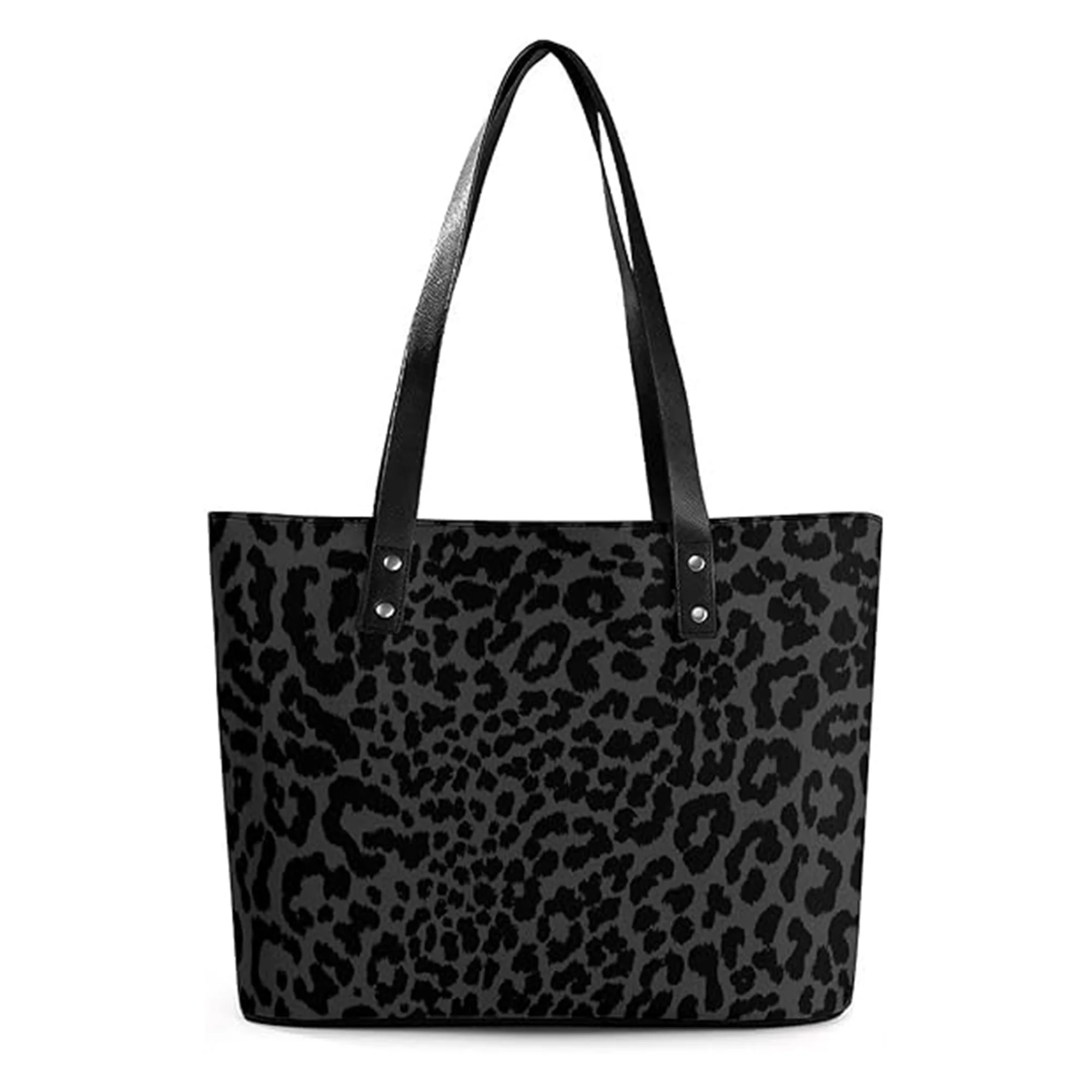 Black Leopard Print Tote Bag Set for Women Korean Style Large Capacity Underarm Shoulder Bag 2 Piece Casual Commuter Handbag