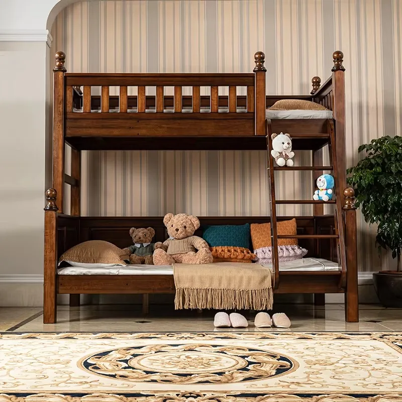 Shengdibojue High-End American Villa Full Solid Wood Bunk Bed - Multifunctional Kids' Loft Bed for Mother & Child