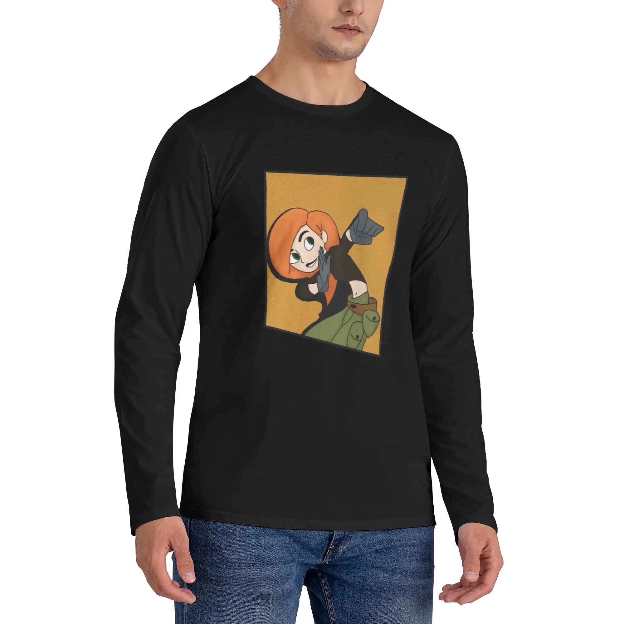

Kim Possible - Comic Panel Style Men's Long Sleeved T-shirt Breathable Round Neck T shirts Spring and Autumn Men tops