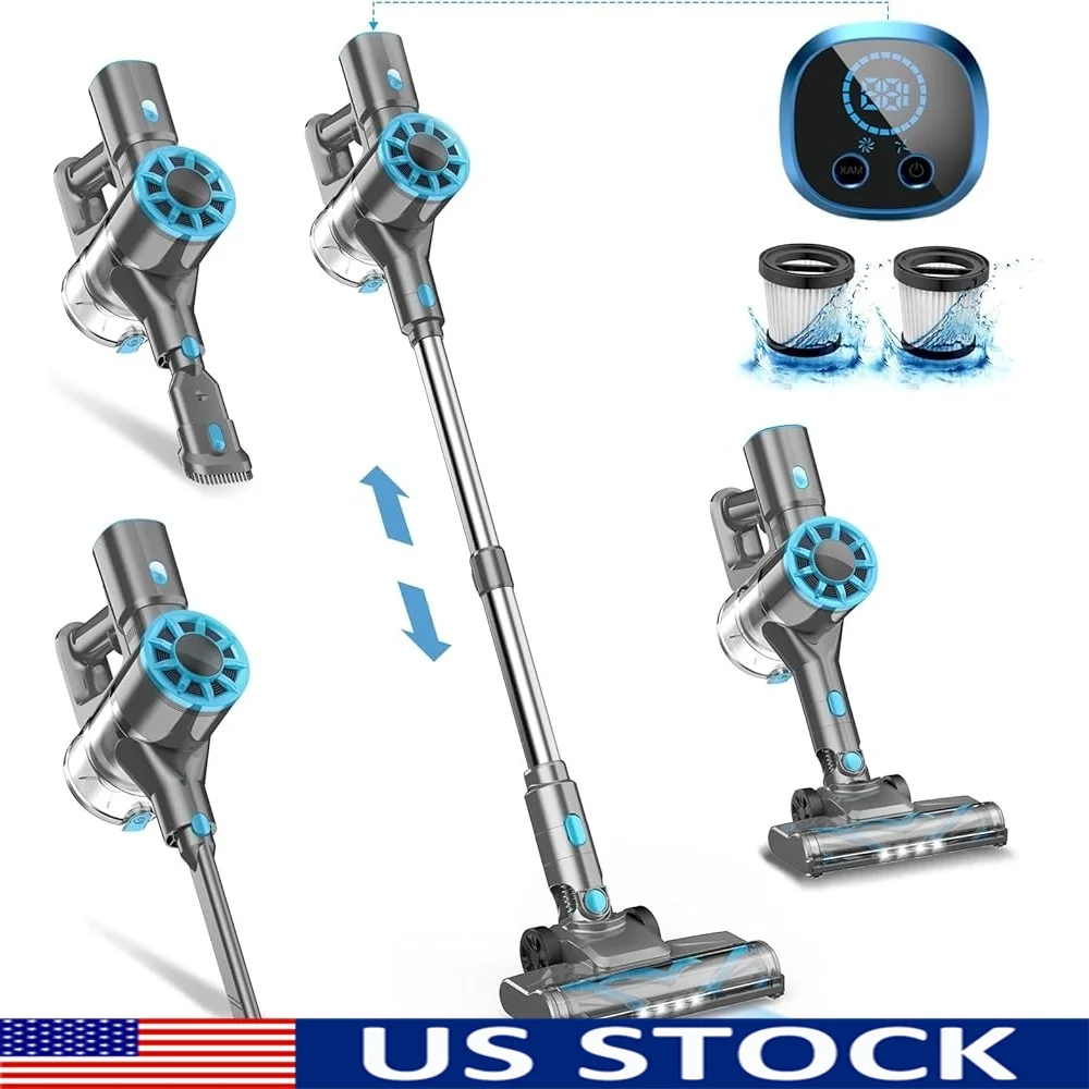 

Cordless Lightweight Stick Vacuum Cleaner with HEPA Filter LED Display Self-Standing Rechargeable Battery Powerful Suction Motor