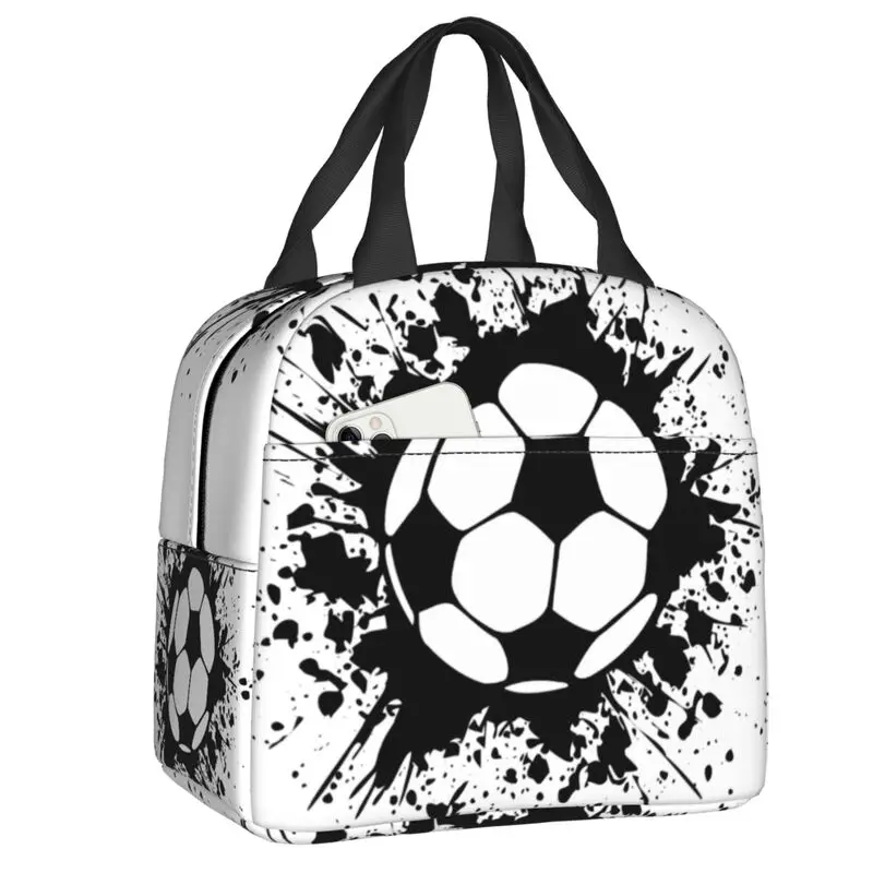 Soccer Splatz Lunch Bag For Women Football Pattern Portable Cooler Thermal Insulated Lunch Box Multifunction Food Bento Box