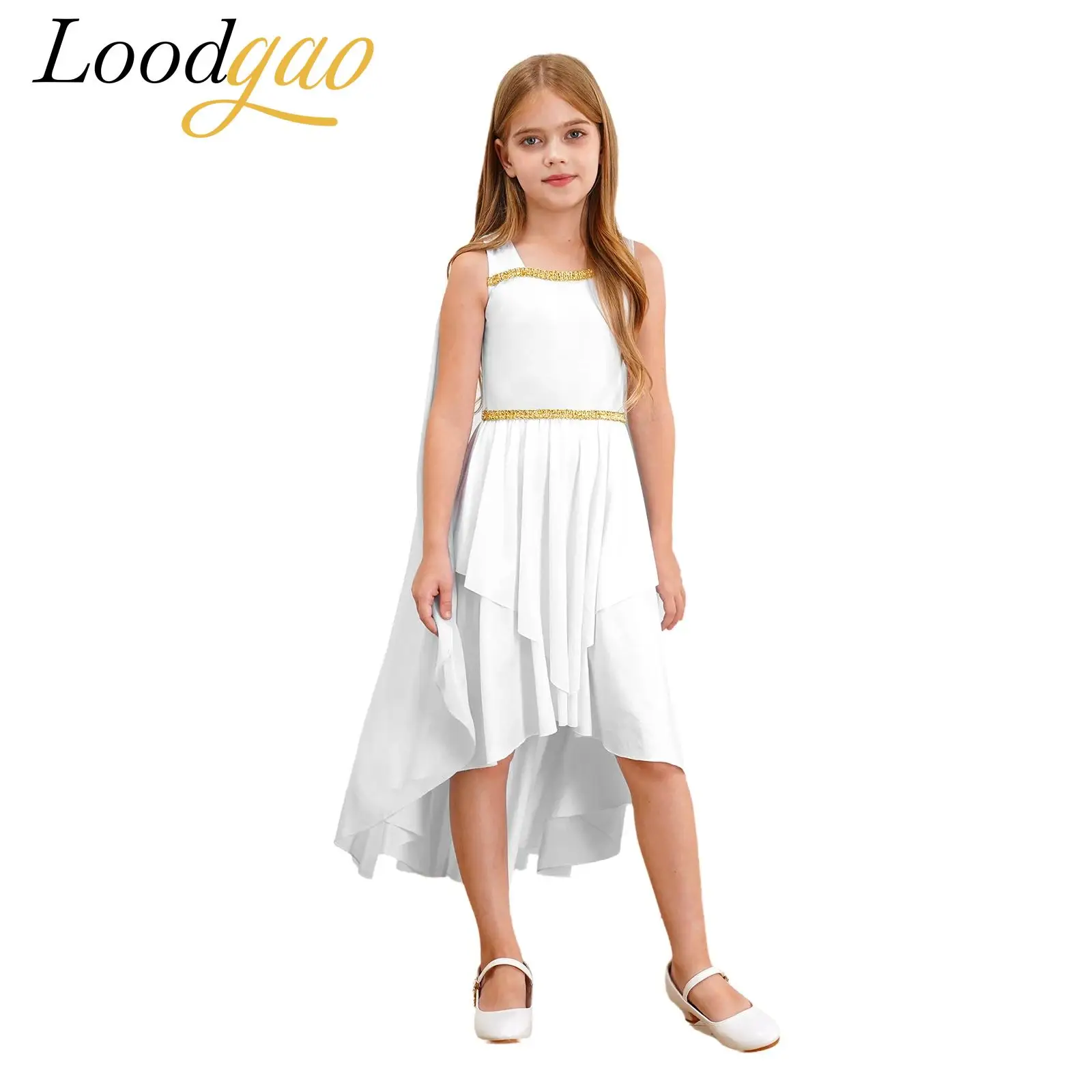 Girls Roman Fancy Dress Outfit for Parties And Events Greece Princess Dress with Shawl Cape Halloween Carnival Party Costume - view 2