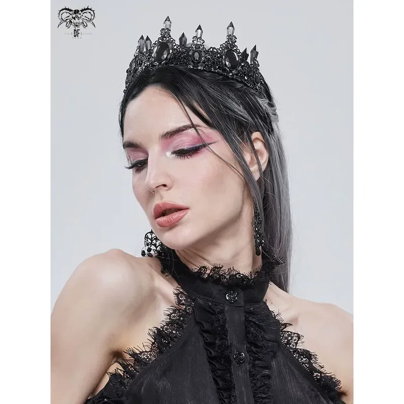 Gothic Crystal Column Semi Round Crown Devil Fashion Headpiece AS097 for Cosplay Party Halloween Costume Accessories Women